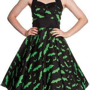 Green and Black bat dress by Hell Bunny - Small